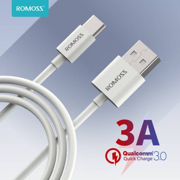 ROMOSS 3A USB Type C Cable for Huawei P40 Pro Mate 30 P30 Pro QC 18W Fast Charging USB-C Charger Cable Data Line