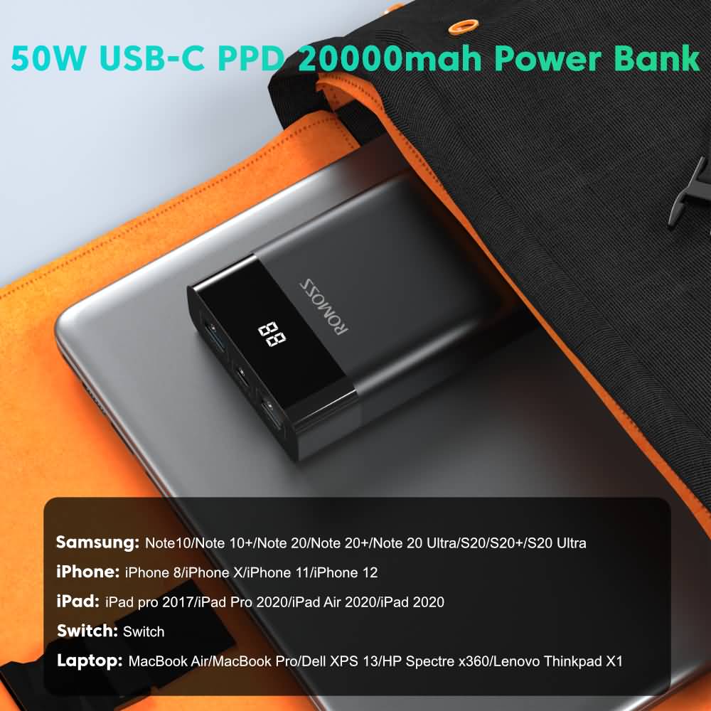 Opnemen metriek gevaarlijk Buy ROMOSS PPD20 50W Power Bank 20000mAh PD QC Quick Charge 20000 mAh  Powerbank Portable External Charger Online