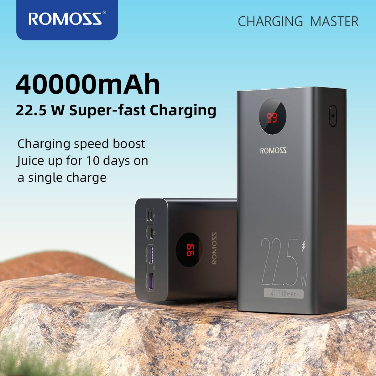 ROMOSS – 65W batterie externe 65W Power Bank 40000mAh, charge rapide,  chargeur Portable USB C, pour ordinateur Portable, iPhone 14 plus,xiaomi