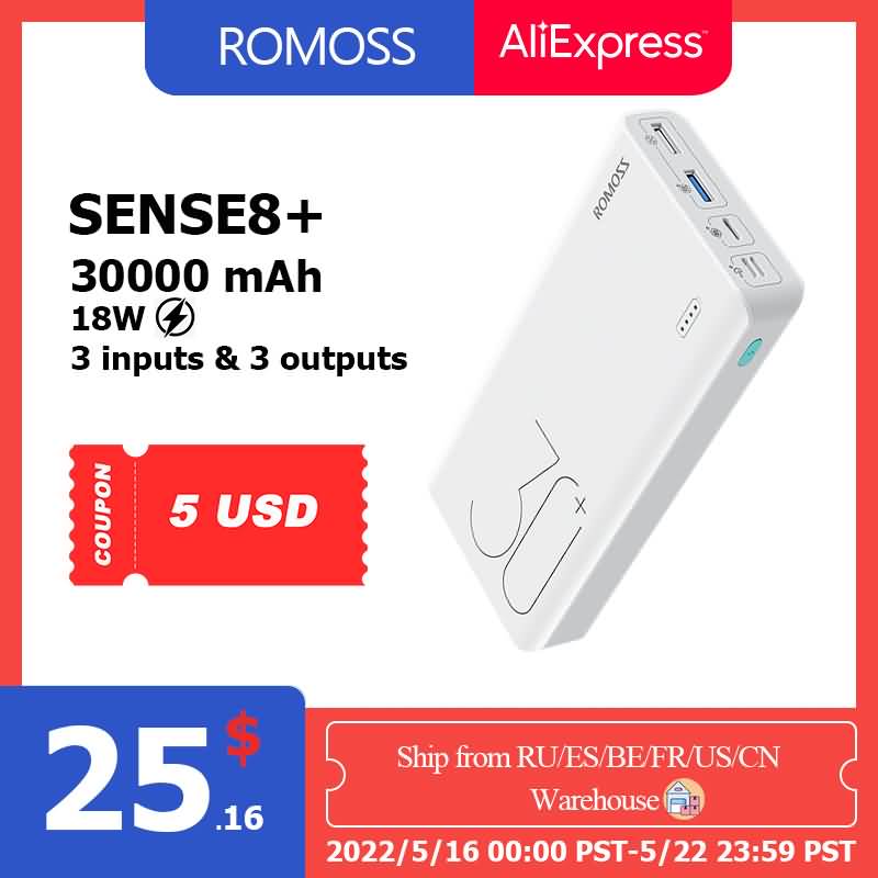 ROMOSS – 65W batterie externe 65W Power Bank 40000mAh, charge rapide,  chargeur Portable USB C, pour ordinateur Portable, iPhone 14 plus,xiaomi