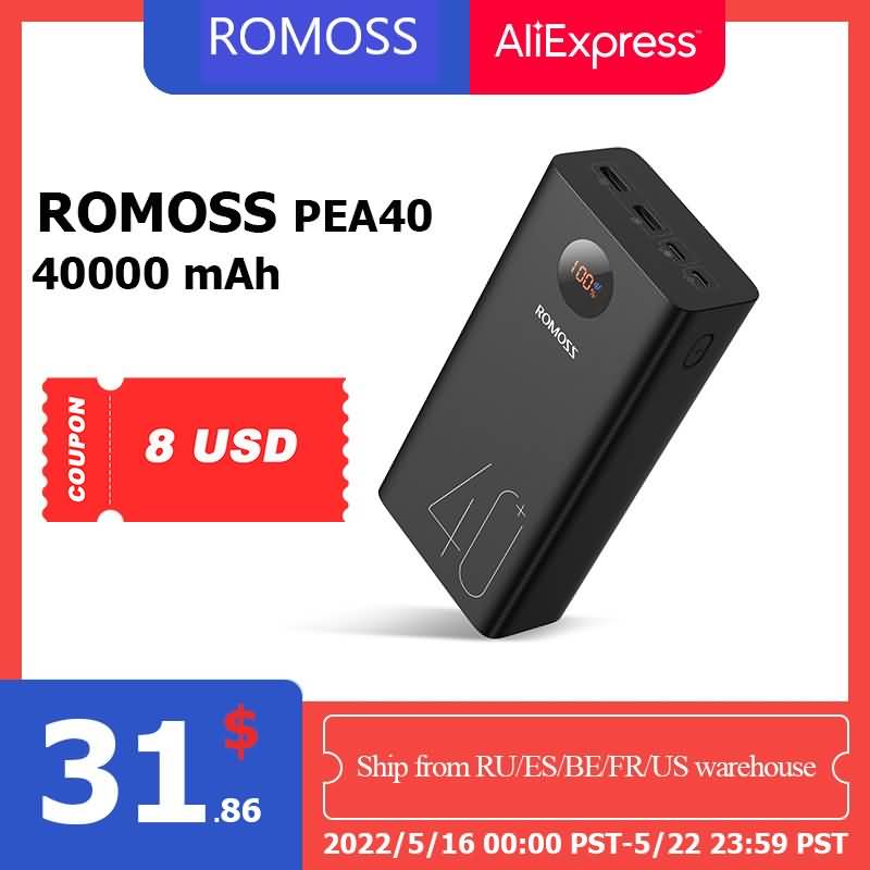 ROMOSS – 65W batterie externe 65W Power Bank 40000mAh, charge rapide,  chargeur Portable USB C, pour ordinateur Portable, iPhone 14 plus,xiaomi