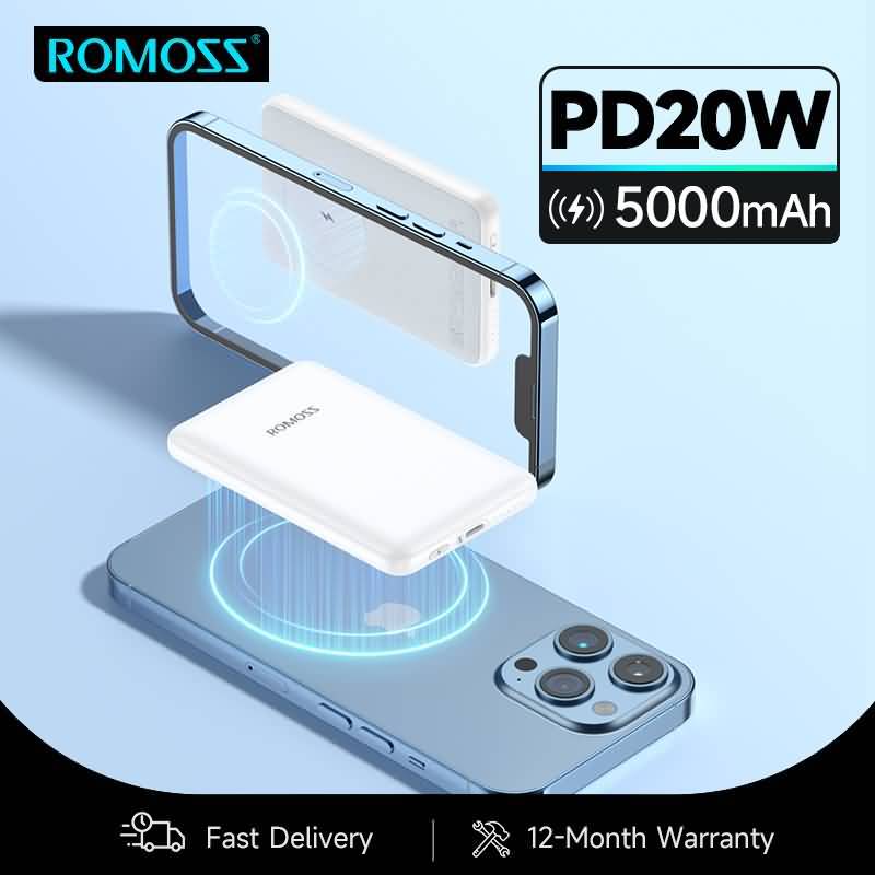 Buy ROMOSS Magnetic Wireless Power Bank PD 20W Fast Charge 5000mah Wireless  Magsafe Powerbank Online