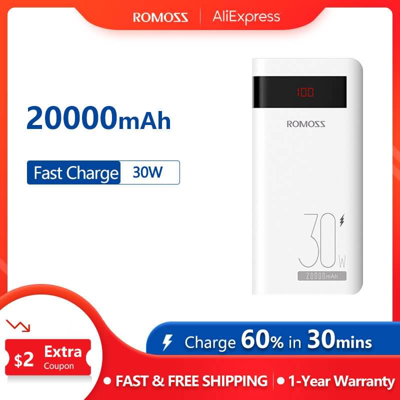 Romoss Sense 6 Chargeur de chargeur de batterie d'urgence externe 20 000  mAh Powerbank